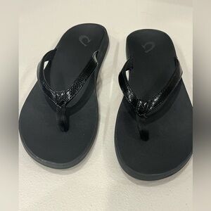 Olukai Puawe Beach Slide Sandals Womens Sz 8 Casual Black Slip On Flip Flops